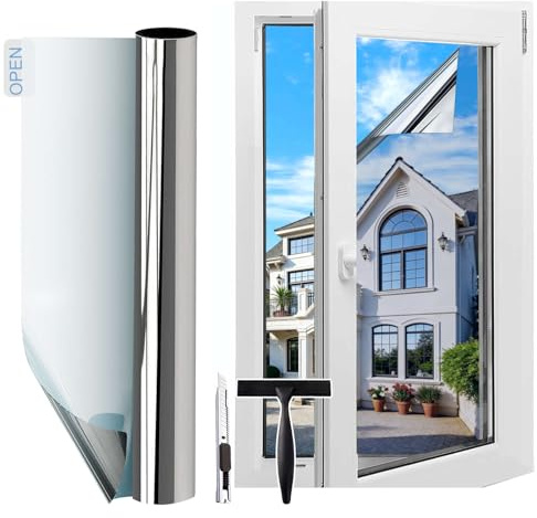 Gufoltie Lámina de protección térmica para ventana, protección UV, para interior y exterior, lámina térmica para ventana contra el calor, autoadhesiva, color plata, 44,5 x 200 cm