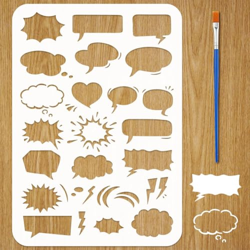 FINGERINSPIRE Schablonen Für Comic Dialogboxen Mit Pinsel 29.7x21cm Sprechblasen Malvorlagen Cartoon Sprechblasen Schablone Haustier Tagesthemen Haustier Vorlage Für Holzböden Fliesen Stoffmöbel DIY