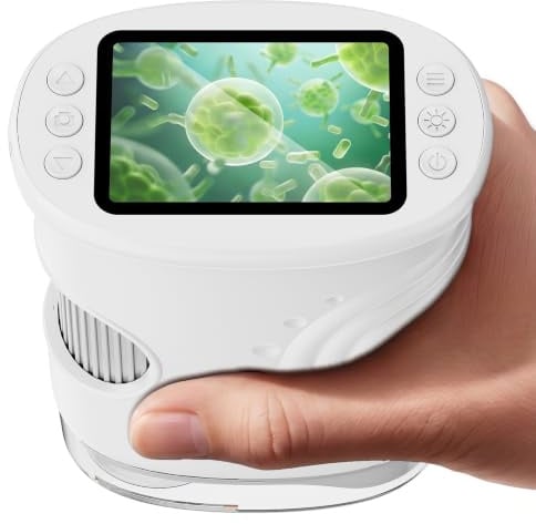 ASPOVEN Microscope Enfant Portable 1000X, Fonction Photo & Vidéo (Blanc) | Microscope Numérique avec Écran IPS 2 Pouces et 8 LED, Jouet Scientifique Cadeau pour Garçons et Filles