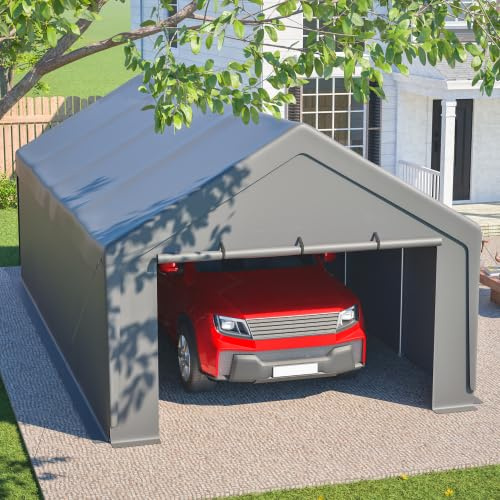 Carport - Tenda da garage con telaio in acciaio zincato, impermeabile e resistente ai raggi UV, tenda per auto, camion, barca, feste, garage con pareti laterali rimovibili, 8 gambe, 765 x 400 x 311 cm