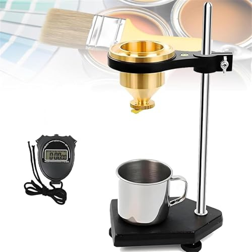 Tester di viscosità liquida, Viscosimetro vernice con tazza di flusso in ottone, Tazza di portata da tavolo, Diametro ugello 4mm, Supporto regolabile e cronometro, Coppa Ford per rivestimenti
