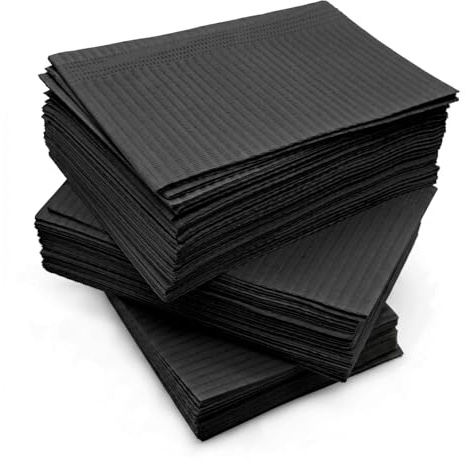 JZK 60x Disposable Absorbent Impermeable Paper Mats 45x33 cm Tattoo Mats Dental Bibs Beauty Salon Trolley Cart Tray Liners Nail Tech Desk Protectors Covers for Salon, Studio & Clinic, Black