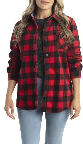 Legendary Whitetails Damen Standard Trail Guide Fleece Button Down Shirt, Shotgun Shell Red Plaid, XS