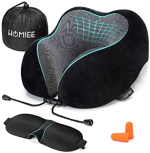 HOMIEE Nackenkissen Flugzeug, Reisekissen Auto, Memory Foam Orthopädisches Kissen, Nackenhörnchen Travel Neck Pillow, Ergonomisches Nackenstützkissen für Schlafen Büro Reisen