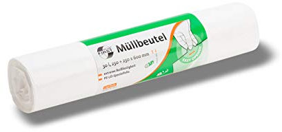 Müllbeutel aus LDPE, 1A-Material, 30 l, weiß, 50 Stück/Rolle