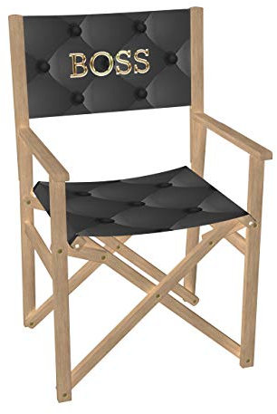 Vispronet Regiestuhl Boss, Schwarz Gold Outdoor Klappstuhl ✓ Buchenholz ✓ Rückenlehne & Sitzfläche mit Druck ✓ bis 110 kg