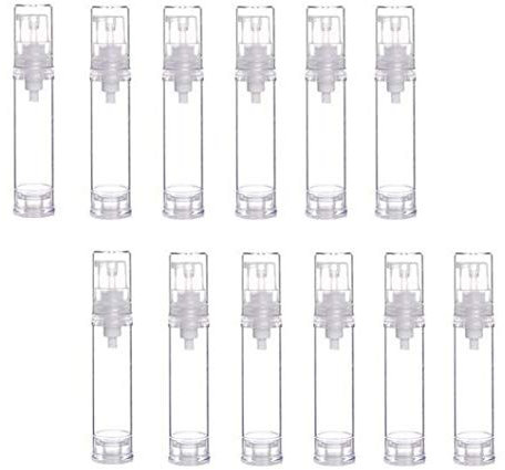 12PCS Kunststoff Klar Airless Pumpflaschen Kosmetische Probe Reise Verpackung Fläschchen Gläser Make-Up Vorratsbehälter für Emulsionscreme Lotion Duschgel Toilettenartikel Flüssigkeit(10ml/0.34oz)