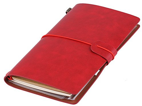 Hztyyier Klassische Reisenotizbuch, personalisierbares Tagebuch aus PU-Leder, nachfüllbarer Notizblock für Männer und Frauen, 5 Farben verfügbar (rot)