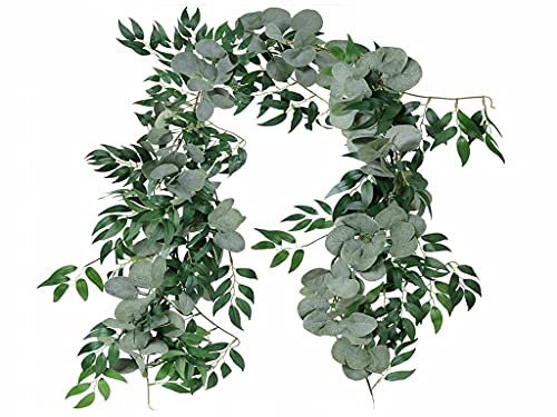 Eukalyptus Girlande Künstlich Pflanze, Anlising Kunstpflanze 6 Ft Eukalyptus Pflanze Kunstpflanzen Eukalyptus Künstlich Hängen Reben Blätter Hochzeit Home Decoration Garden (Grün)