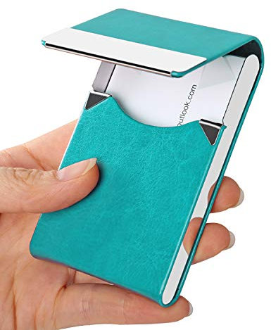 JuneLsy Visitenkartenetui – Professionelles PU-Leder, Visitenkartenetui aus Metall für Damen und Herren mit Magnetverschluss S-light blue