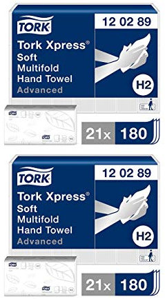 Tork Xpress weiche Multifold Papierhandtücher 120289 - H2 Advanced Falthandtücher für Handtuchspender - saugfähig und reißfest, 2-lagig, weiß - 42 x 180 Tücher (2)