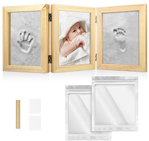 Navaris Kit Cadre Moulage Empreinte Bébé - Cadre Photo Bébé avec Plâtre Argile pour Main Pied - Décoration Enfant Personnalisée - 0 à 6 mois