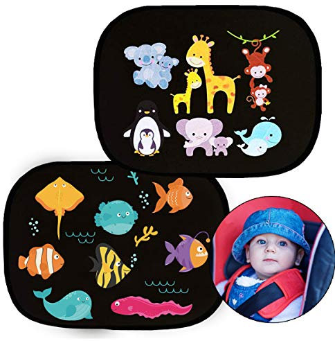 Car Window Sun Shade for Baby Kids, Car Sunshades Shield Visor for Children with PVC Adsorption UV Rays/Sunlight Protection(Cute Animal Pattern (Black)