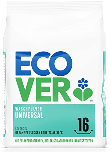 Ecover Detergente en polvo concentrado de lavanda (1,2 kg/16 lavados), detergente con ingredientes a base de plantas, detergente en polvo para ropa blanca natural pura.