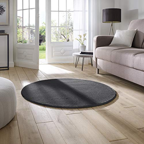 Taracarpet Supersoft kurzflor Teppich Fiona Wohnzimmer Schlafzimmer Kinderzimmer Flur Läufer waschbar rutschfest Uni anthrazit 120 cm rund