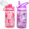 Home Tune Bouteille d'eau pour enfants 473 ml - Tritan sans BPA, couvercle rabattable, couvercle en paille Sip, boucle de transport, étanche pour filles et garçons - lot de 2 licorne et flamant rose