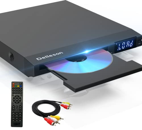 Lecteur DVD compact pour TV, prise microphone, sortie AV et entrée USB, système de commutation automatique PAL/NTSC, connexion AV avec câble RCA et télécommande