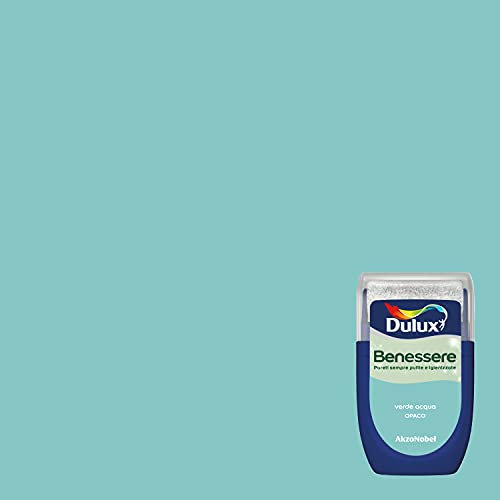 Dulux Benessere Pittura Colorata all'Acqua per Interni Superlavabile Anti Muffa Anti Batteri con Ioni D'Argento, 30 millilitri, Verde Acqua, 30 ML