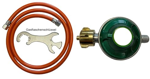 Tevex Gasschlauch 150 cm mit 30 mbar Druckregler & Gasflaschenschlüssel - Komplettset für Propan/Butan, 1/4 Zoll, Kältebeständig bis -30 °C