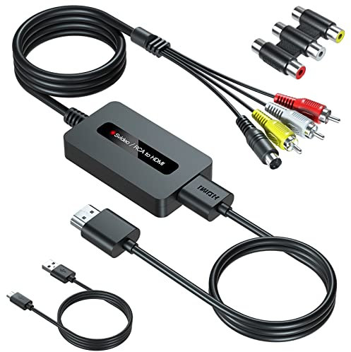 SUNNATCH Convertitore da AV Svideo a HDMI con Cavi Svideo + AV + HDMI, Convertitore da Composite CVBS a HD, S-video to HD Converter