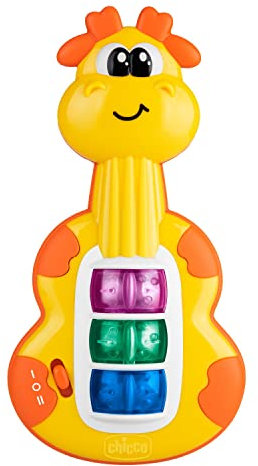 Chicco Chitarra Giraffa, Baby Senses, Bilingue, Primo gioco parlante musicale, Facile da Afferrare, Con 3 Tasti per imparare la prime Note Musicali, Lettere e Parole in Italiano e Inglese, 6-36 mesi