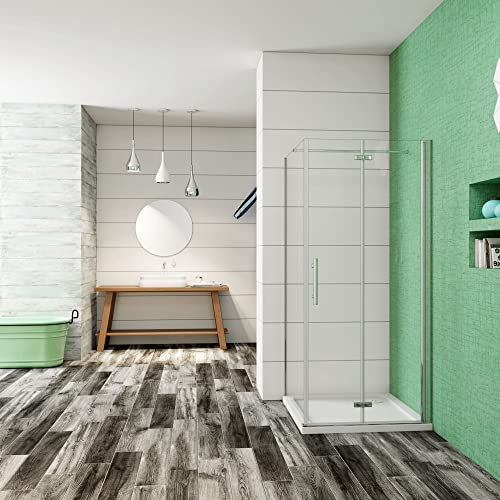 Ducha Casa 70x70x185cm Mampara de ducha plegable con bisagra tres hojas(dos plegables y una fija), 6mm cristal templado antical, barra de sujeción incluido, marco de aluminio cromado