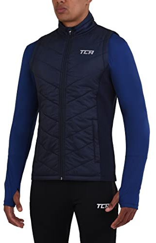 TCA Men's Excel Reflective Running Walking Hiking Sleeveless Thermal Padded Gilet with Zipped Pockets - Navy Blazer, M