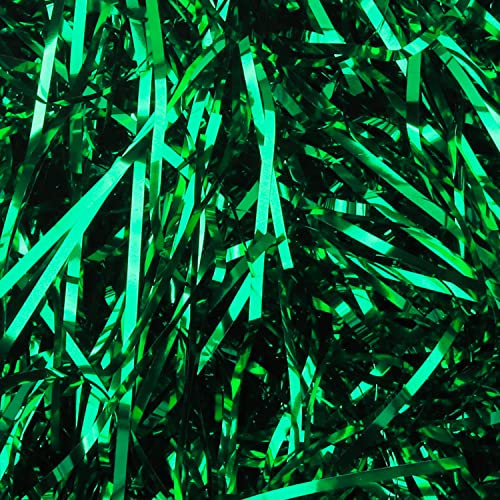Lot de 100 g de papier de remplissage pour panier - Film irisé brillant - Broyages et brins - Pour emballage cadeau et remplissage de panier (vert)