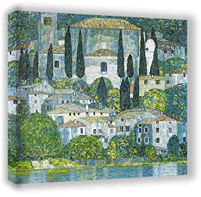 Rahmen-Leinwandbilder-Gustav Klimt (Kirche in Cassonne)-Ölgemälde auf Leinwand-Berühmte Kunstdrucke-Abstrakte Kunst Poster und Drucke-Reproduktion Wandkunst Bilder 80x80cm(31x31in)Gerahmt