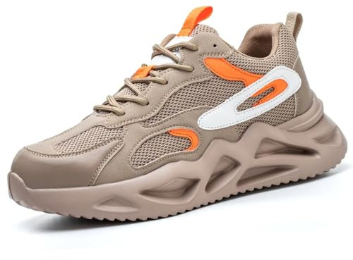 Annvia Steel Toe Cap Trainers for Men Women Lightweight Work Shoes Safety Trainers Breathable Non Slip Ladies Safety Boots Size 5 Yellow 38