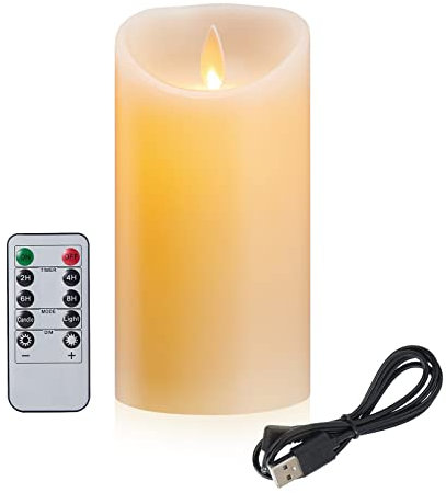 LED Velas, 12.5cm Velas LED Recargables con Cable de Carga USB, Velas LED Cera Real 3D Efecto Llama, LED Velas de Cera con Mando a Distancia y Temporizador para Decoración, Bodas, Navidad--Marfil