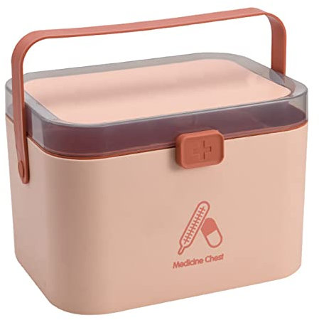 Large Household Medicine Storage Box, Fold 2-Layer First Aid Box, Portable Medicine Container Box, Large Medicine Chest for Home, School, Office Medicine Storage Container 27.7 x 20.4 x 19.4CM(Pink)