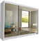 COMFATRA Toronto 253cm 3 Door Wardrobe with Sliding Doors Mirror Wardrobe, Mirrored Sliding Wardrobe with Drawers, Shelves and Hanging Rails, Space Saving Wardrobe for Bedroom (White), XL, 250TRNTO