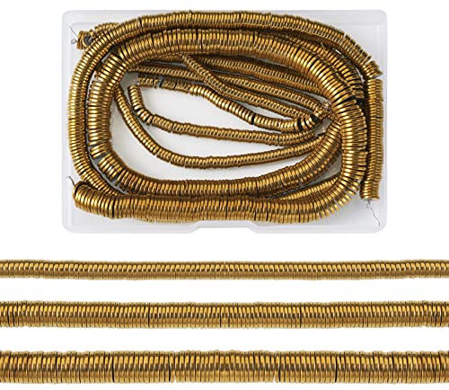 Cheriswelry Heishi Lot de 3 fils de perles rondes et plates en hématite synthétique non magnétique pour la fabrication de bijoux Doré 4 mm, 6 mm, 8 mm