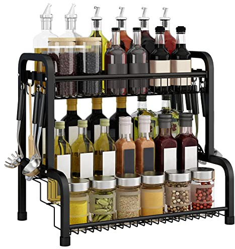 NAIZY Gewürzregal Stehend Schwarz Gewürz Organizer Gewurzregalsystem Ohne Bohren 4 Etagen Gewürzständer aus Metall Küchenregal für Gewürzflaschen, Gläser, Ölflaschen - 42.5 x 25.5 x 41 cm