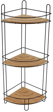 TENDANCE Étagère d'angle 3 Niveaux en Métal Noir et Bambou H 61.5 cm
