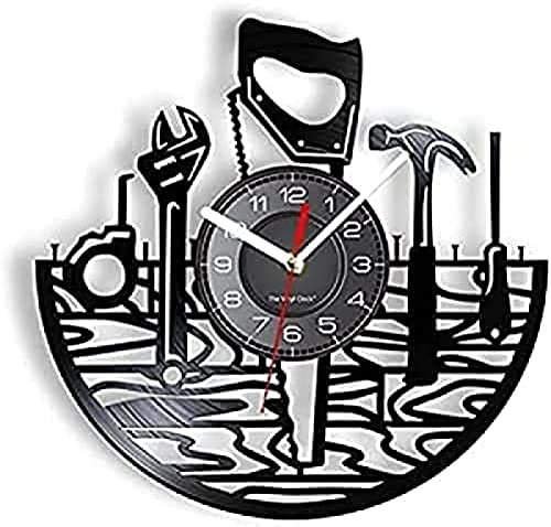 Horloge en vinyle sans tic-tac Horloge murale Outils de garage de voiture Disque vinyle Horloge murale Réparation automobile Mécanicien Service Horloge vintage Réparateur Cadeau Atelier Décor 12 pouce