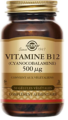 Solgar Vitamine B12 (Cyanocobalamine) 500 µg - Vitalité et énergie - Contribue à réduire la fatigue - Vegan - Vitamines - Complément Alimentaire - Flacon de 50 gélules végétales