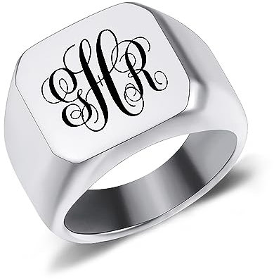 AOTXOXTOA Personalisierte Initiale Monogramm Signet Ring Brief Gravur Name für Männer Frauen Junge Mädchen Edelstahl Schmuck Memorial Band Jahrestag Geschenk mit Größe Adjusters