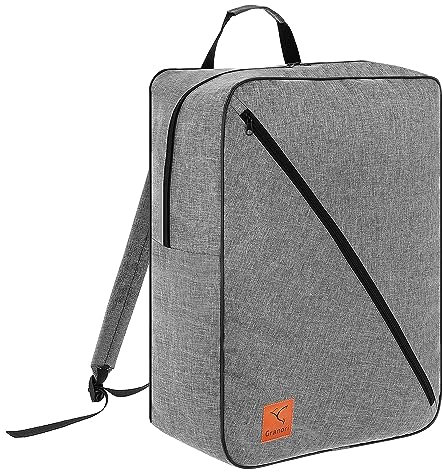 Granori Handgepäck Rucksack 55x40x20 cm - Leichter XXL Flugzeug Bord-/ Kabinengepäck Reiserucksack 44 l | max. Maße Gepäck Flug Reisetasche groß für diverse Airlines (Grau)