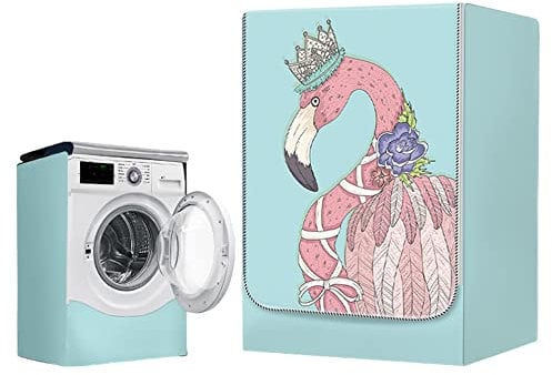 Highdi Washing Machine Cover Waterproof- Washing Machine Covers Indoor with Zipper Sunscreen & Dustproof Washer Protection for Front Load Outdoor Washer and Dryers (M capacity ~ 10KG,Flamingo)