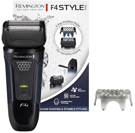 Remington Rasoir électrique rasage à sec et humide Style Series F4 (100 purcent étanche, protège-tête incl., Tondeuse barbe 3 jours, ComfortTrim pour précision, Secteur/sans fil 50min) Tondeuse F4002