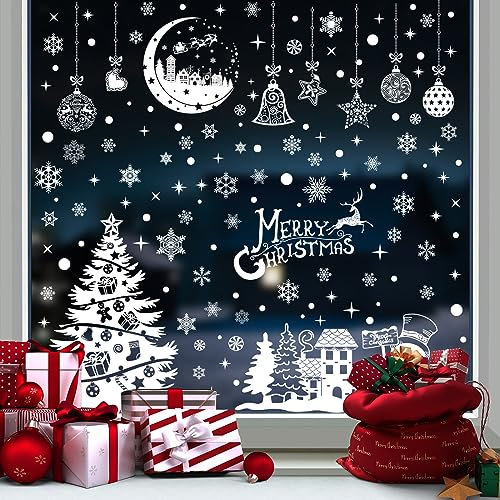 Enwokran Weinachten Fenstersticker, 9 Blatt 200pcs Aufnehmbare Fensteraufkleber Fensterbilder Weihnachten Weihnachtssticker PVC Fensteraufkleber Fensterdeko Selbstklebend, DIY Weinachts Dekoration