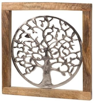 dio only for you Wandbild Lebensbaum Metall im Holz Rahmen | 24x24 cm | Bild Baum | Wandobjekt Wanddeko