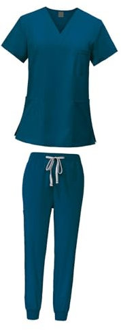 Harilla Peeling-Set für Frauen, Krankenschwester-Arbeitskleidung -Ausschnitt, professionelles maschinenwaschbares Oberteil und Jogginghose, Blau, l