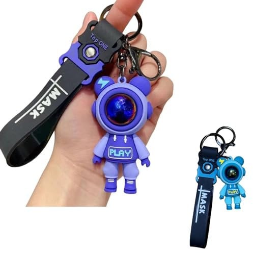 Schlüsselanhänger,2 STK Astronaut Schlüsselbund schlüsselring schwarz mit karabiner Schlüsselanhänger personalisiert Auto Schlüsselband Valentinstag Kreative,für Frauen und Männer,Lila + Grün
