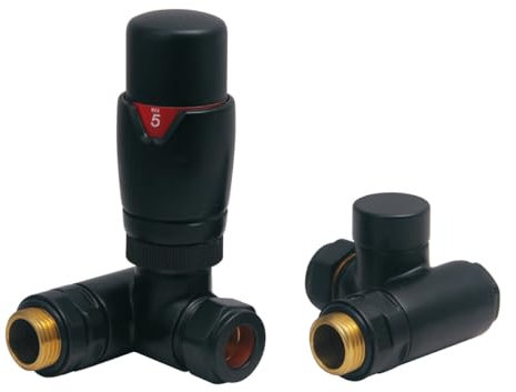 EcoSpa Dual Fuel Round TRV Radiator Valves for Elements - Corner - Black (Pair)