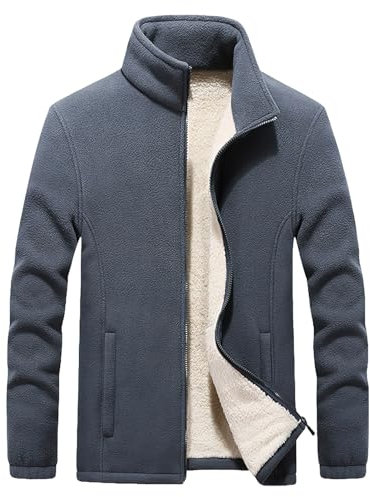 Jamron Uomo Taglie Forti Inverno Giacca in Pile con Cerniera Calde Giacche in Felpa con Colletto e Tasche con Zip Grigio 4XL