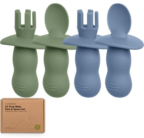 KeaBabies 4-Pack Silikon Baby Löffel und Baby Gabel Set - Baby Löffel Selber Essen, BLW Zubehör Baby 6-12 Monate, Babygeführte Entwöhnung Baby Besteck, Kindertraining Babylöffel (Slate)