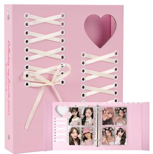 CeyiJun Classeur à 100 pochettes avec 25 pages intérieures - Album de cartes photo pop coréen - Album de cartes photo K-Pop à 3 anneaux - Album photo K-Pop - Classeur à 4 photos (rose, A5)